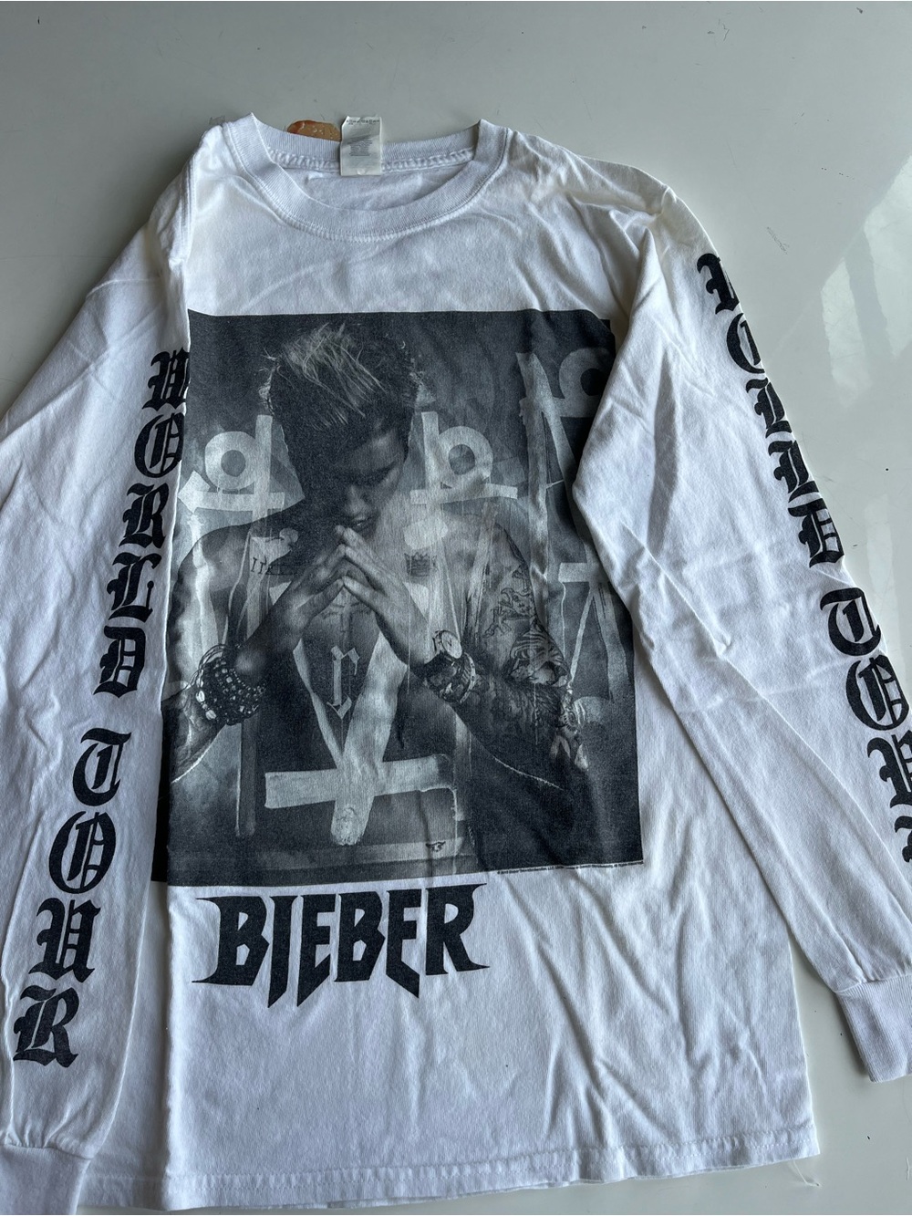 Justin Bieber Purpose World Tour Long Sleeve Photo Graphic Tee with Black Print